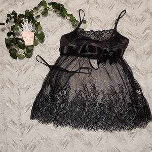 Mesh and eyelash lace babydoll nightie